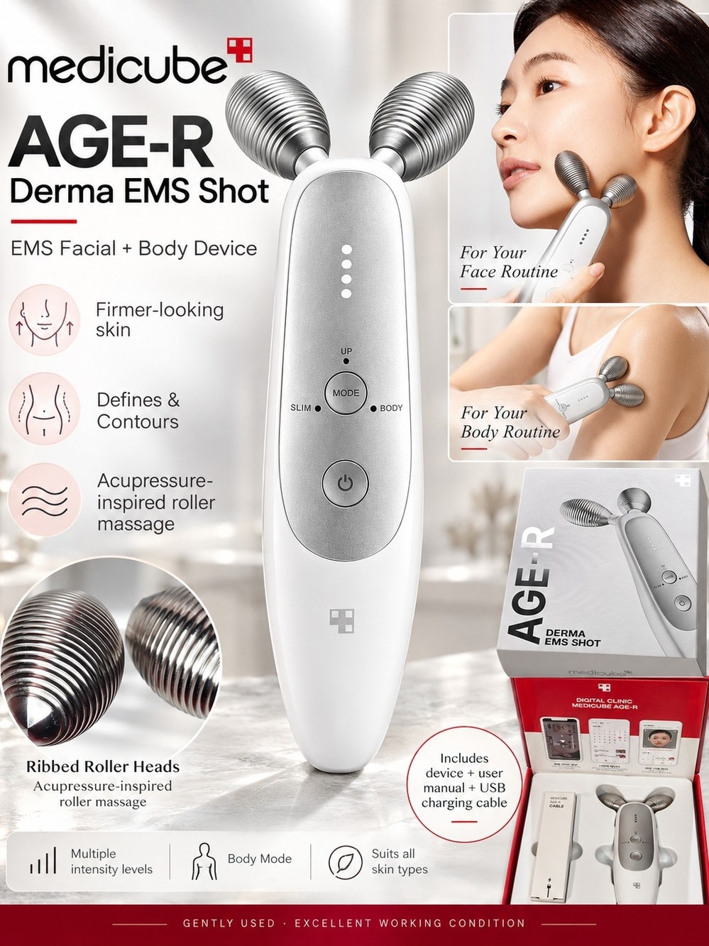 AGE-R Derma EMS Shot - Silver Facial & Body Roller